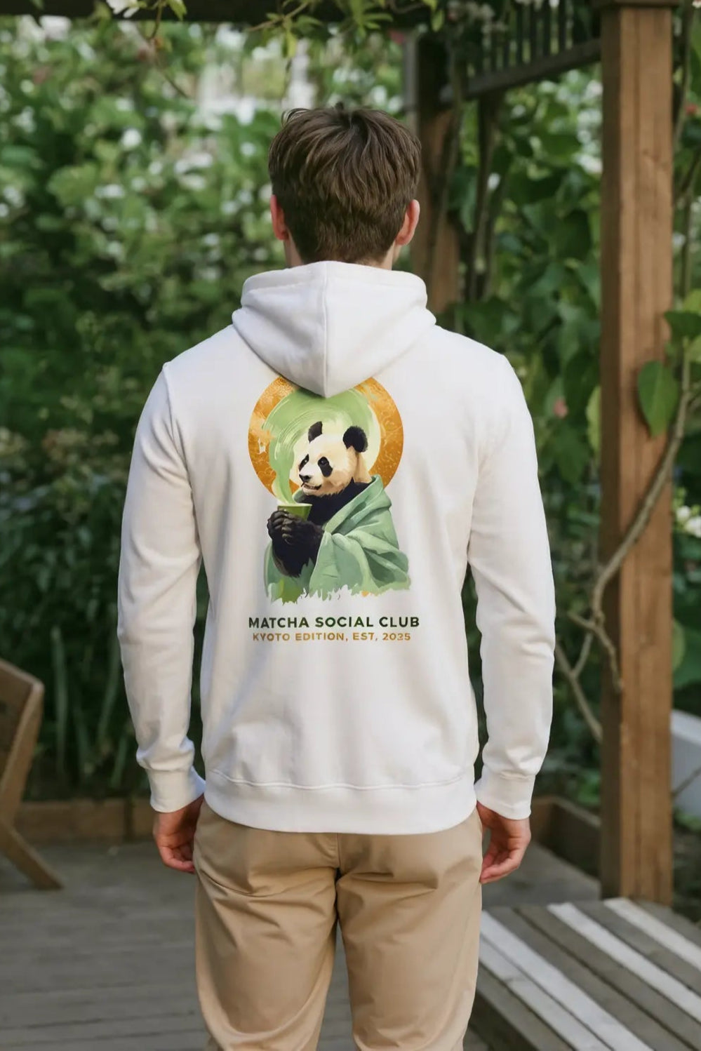 Heren Premium Bio Hoodie – Panda Matcha Edition