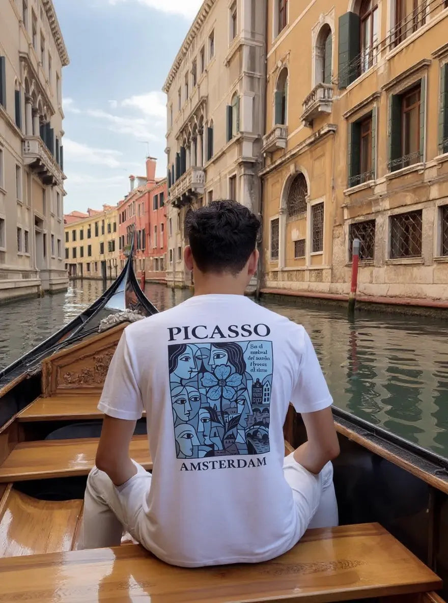 Premium Bio T-Shirt Picasso blue AL 150 stuks VERKOCHT
